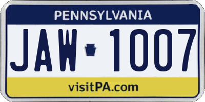 PA license plate JAW1007