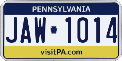 PA license plate JAW1014
