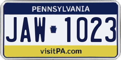 PA license plate JAW1023