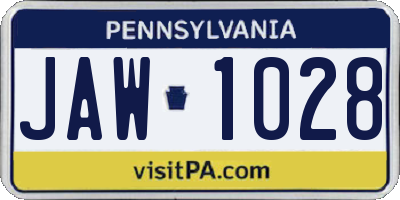 PA license plate JAW1028