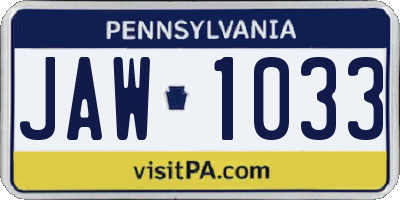 PA license plate JAW1033