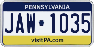 PA license plate JAW1035