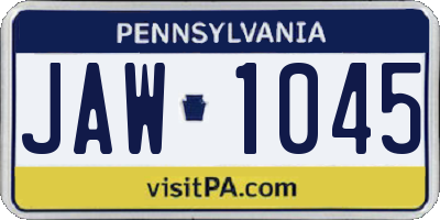 PA license plate JAW1045