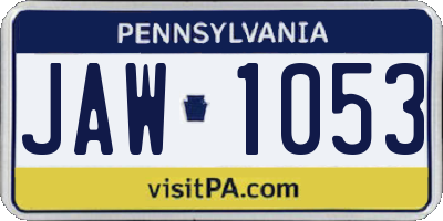 PA license plate JAW1053