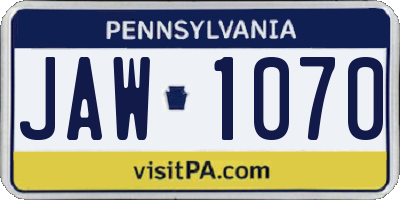 PA license plate JAW1070