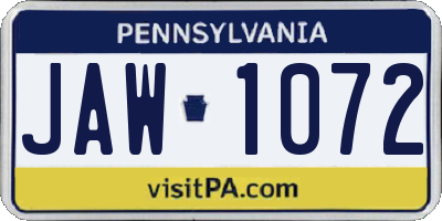 PA license plate JAW1072