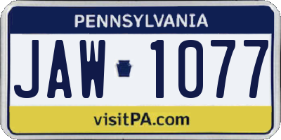 PA license plate JAW1077