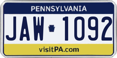 PA license plate JAW1092