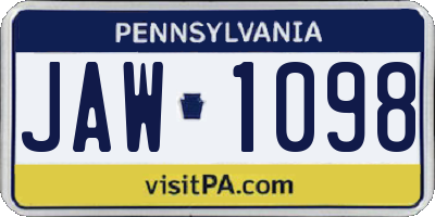 PA license plate JAW1098