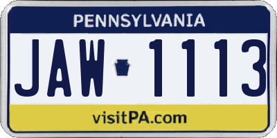 PA license plate JAW1113
