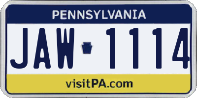 PA license plate JAW1114