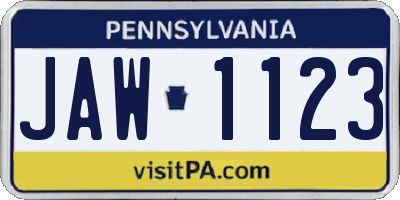 PA license plate JAW1123