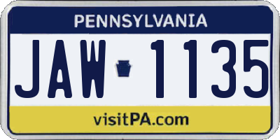 PA license plate JAW1135