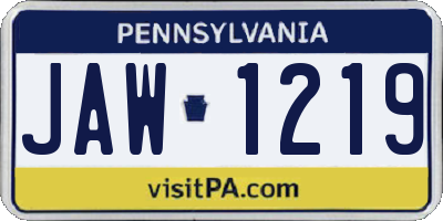 PA license plate JAW1219