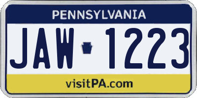 PA license plate JAW1223
