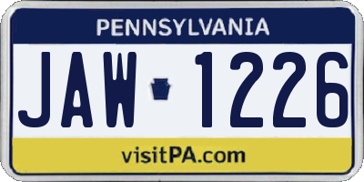 PA license plate JAW1226