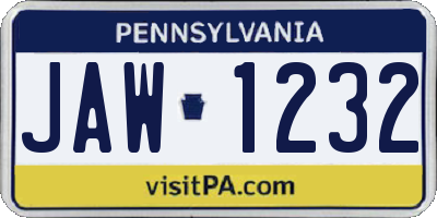 PA license plate JAW1232