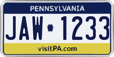 PA license plate JAW1233