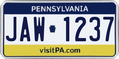 PA license plate JAW1237