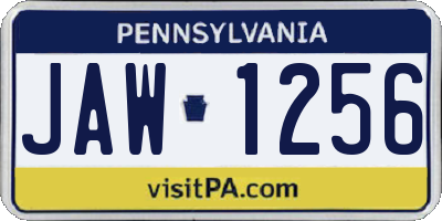 PA license plate JAW1256