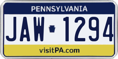 PA license plate JAW1294