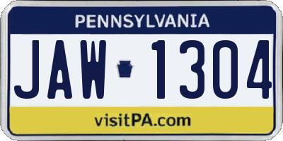 PA license plate JAW1304