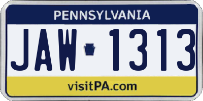 PA license plate JAW1313