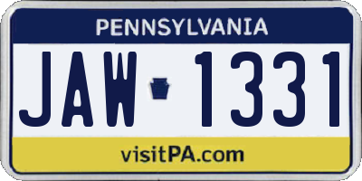 PA license plate JAW1331