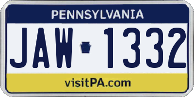 PA license plate JAW1332
