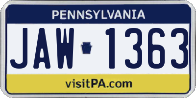 PA license plate JAW1363