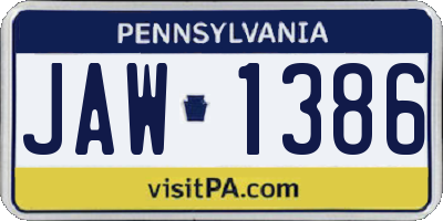 PA license plate JAW1386