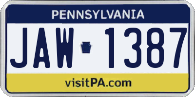 PA license plate JAW1387