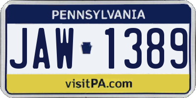 PA license plate JAW1389
