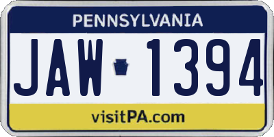 PA license plate JAW1394