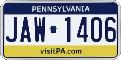 PA license plate JAW1406
