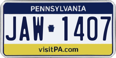 PA license plate JAW1407