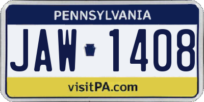 PA license plate JAW1408