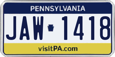 PA license plate JAW1418