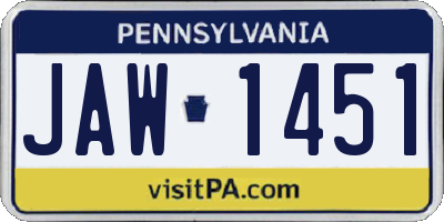 PA license plate JAW1451