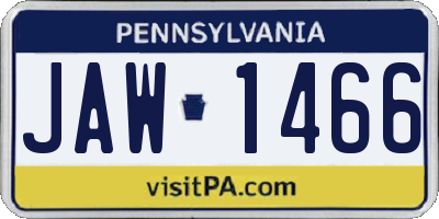 PA license plate JAW1466