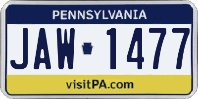 PA license plate JAW1477