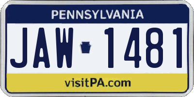 PA license plate JAW1481