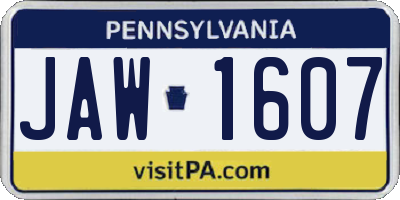 PA license plate JAW1607