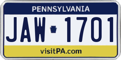 PA license plate JAW1701