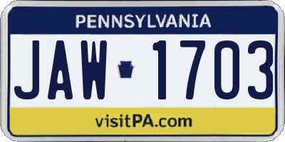 PA license plate JAW1703