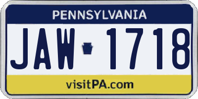 PA license plate JAW1718