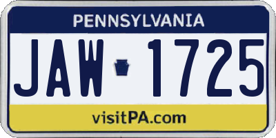 PA license plate JAW1725