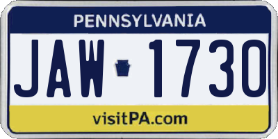 PA license plate JAW1730