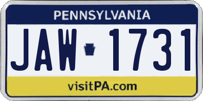 PA license plate JAW1731