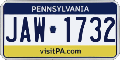 PA license plate JAW1732
